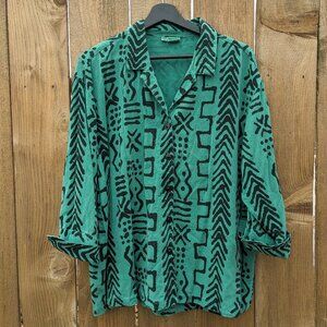 Tianello Soul of Africa Blouse Medium Green Garment Dyed Tencel Mud Print Top
